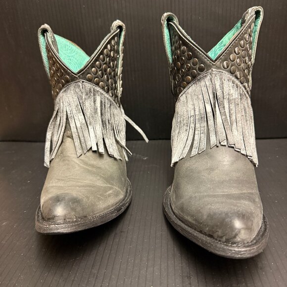 Corral E1435 LD Black Studs & Fringe Ankle Boots Bootie - NEW - Picture 1 of 9